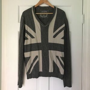 GUESS Men’s Union Jack Flag Sweater in Gray/White